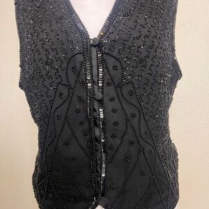 Vintage Beaded 100% Silk‎ Vest Evening Formal Women's Size M